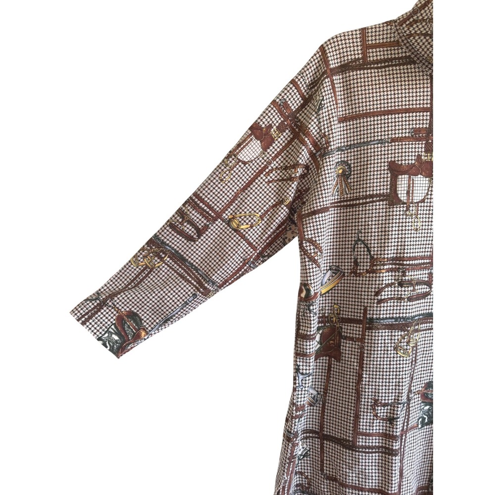 Jones New York Brown Equestrian Houndstooth Long Sleeve Tunic Top 1X Luxury Prep - Picture 9 of 9